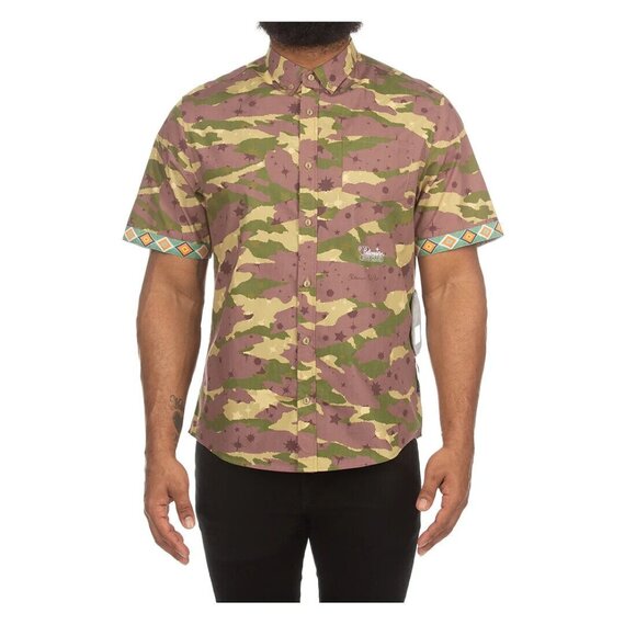 Billionaire Boys Club Java Green Brown Galaxy Camo Print Button-Up Shirt, Size M - Picture 1 of 6